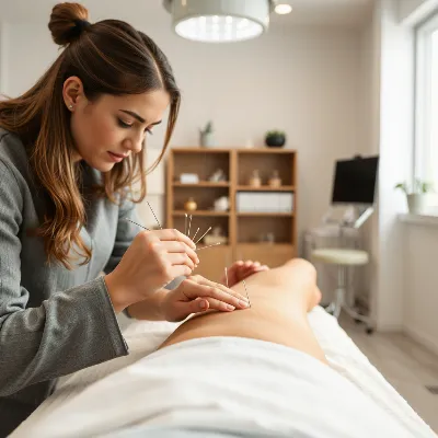 Detailed image of an acupuncture treatment in progress