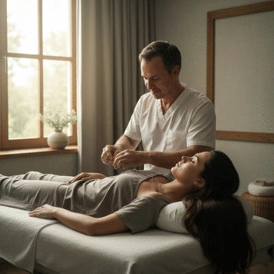 Akupunktur Sitzung mit entspannendem Ambiente