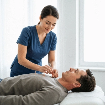 Akupunktur-Therapeut mit Patient