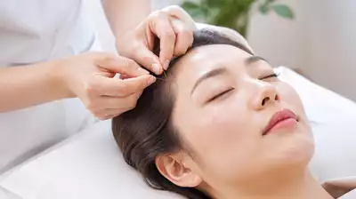 User receiving acupuncture treatment on eyes